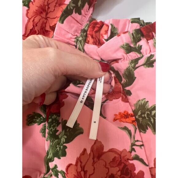 NEW Anthropologie Ruffled Peplum Floral Halter Slit Midi Dress Red Size: Small - Picture 4 of 8